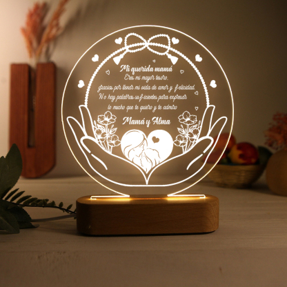 A mi mamá-Lámpara 3D Ilusión Luz de Noche Personalizada con 1 Texto-Jessemade ES
