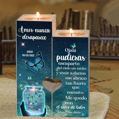 Candelero de dos piezas en memoria de ser querido de madera nombre y año personalizados sin vela-Jessemade ES