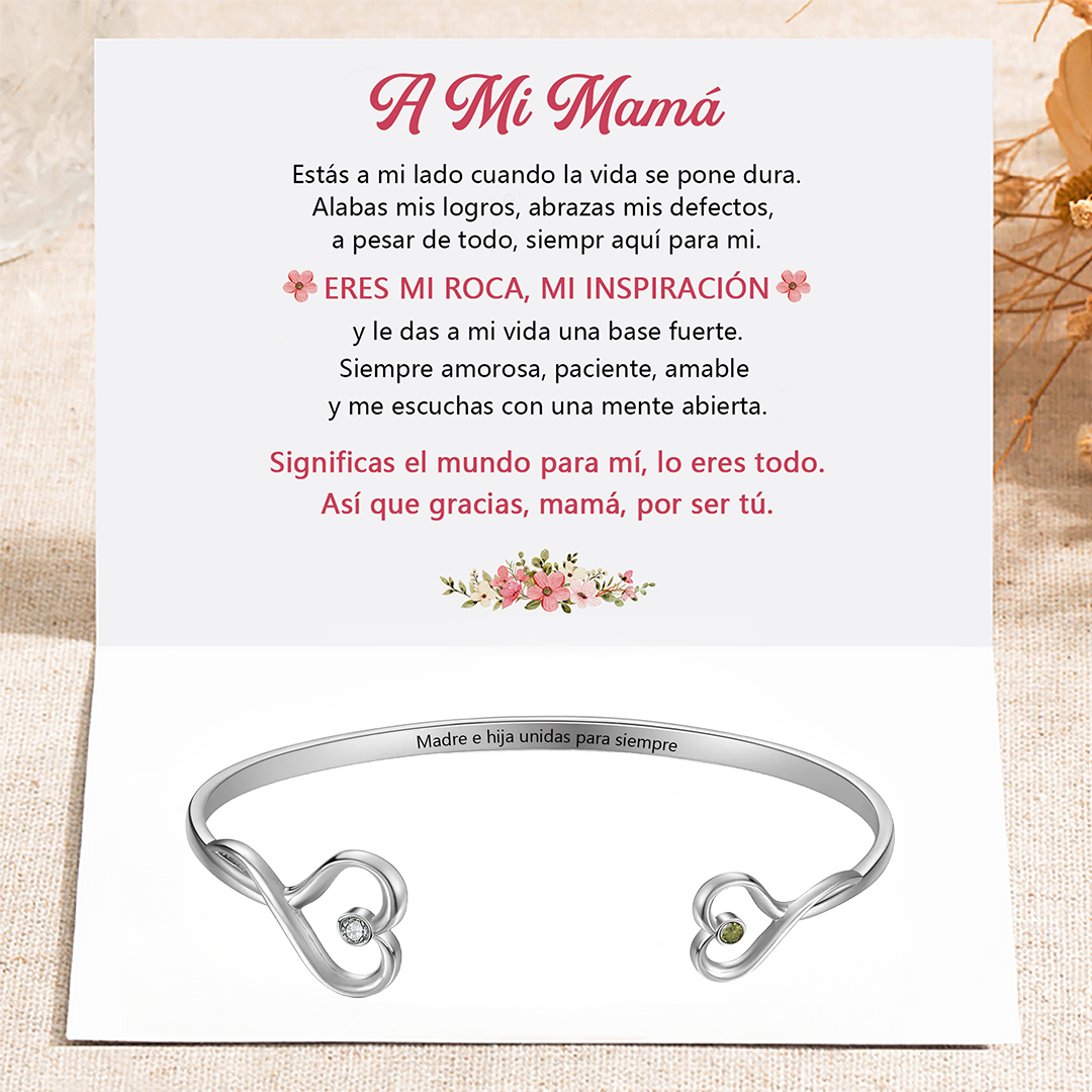 A mi mamá-Pulsera de corazón mamá e hijo/hija 2 nombres y piedras de nacimiento personalizados | Jessemade