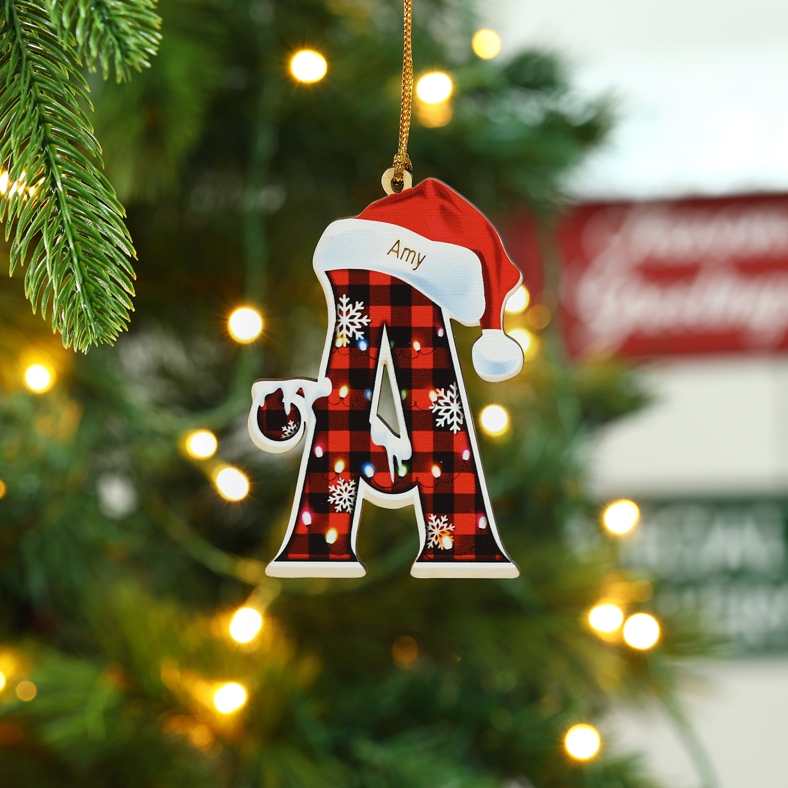 Navidad-Ornamentos Navideños de Madera Letra 1 Nombre Personalizado