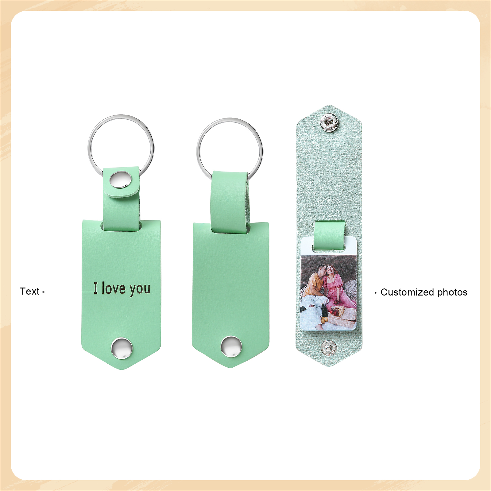 Llavero para pareja de cuero personalizado con texto y foto-Jessemade ES