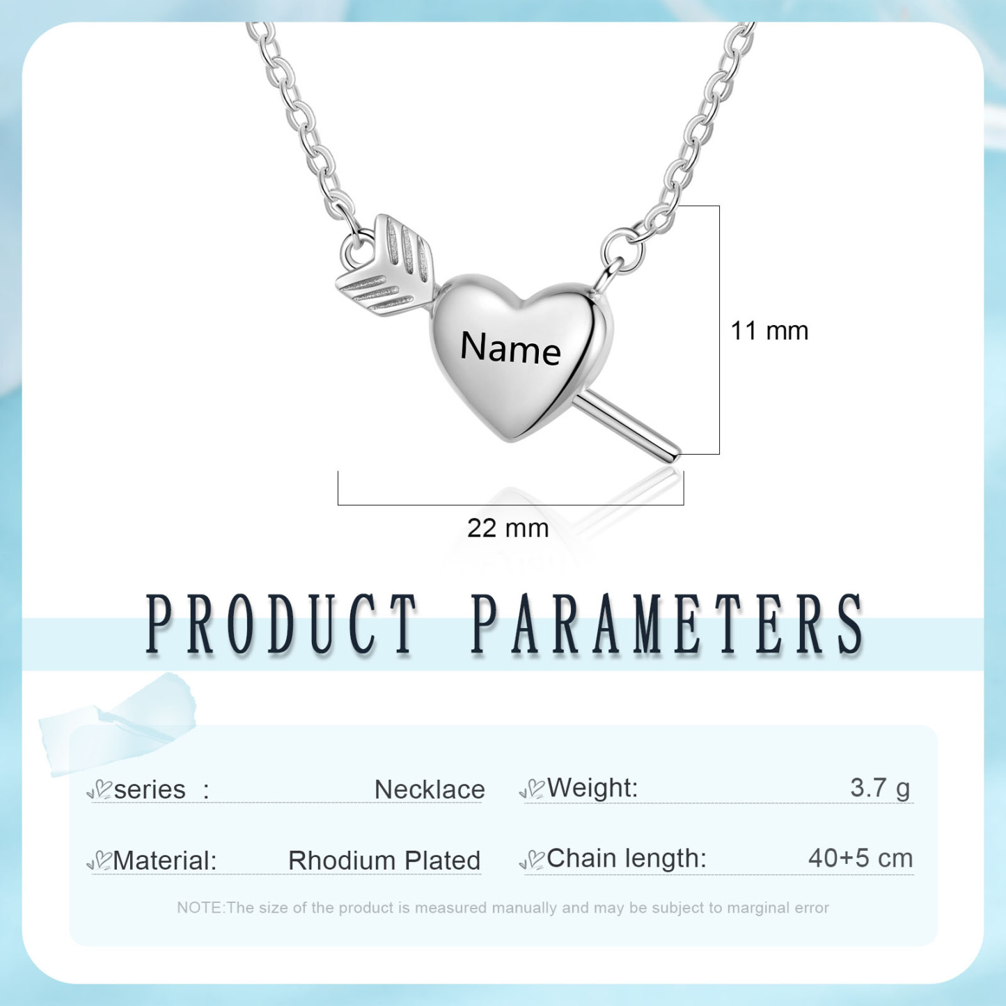 Collar de flecha en el corazón personalizado con 1 nombre para pareja-Jessemade ES