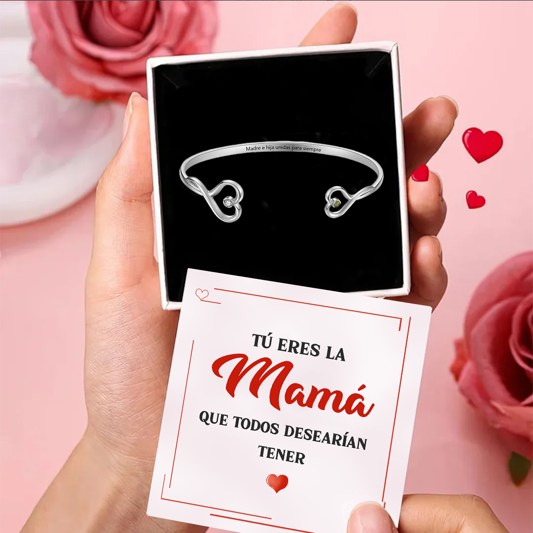 A mi mamá-Pulsera de corazón mamá e hijo/hija 2 nombres y piedras de nacimiento personalizados | Jessemade