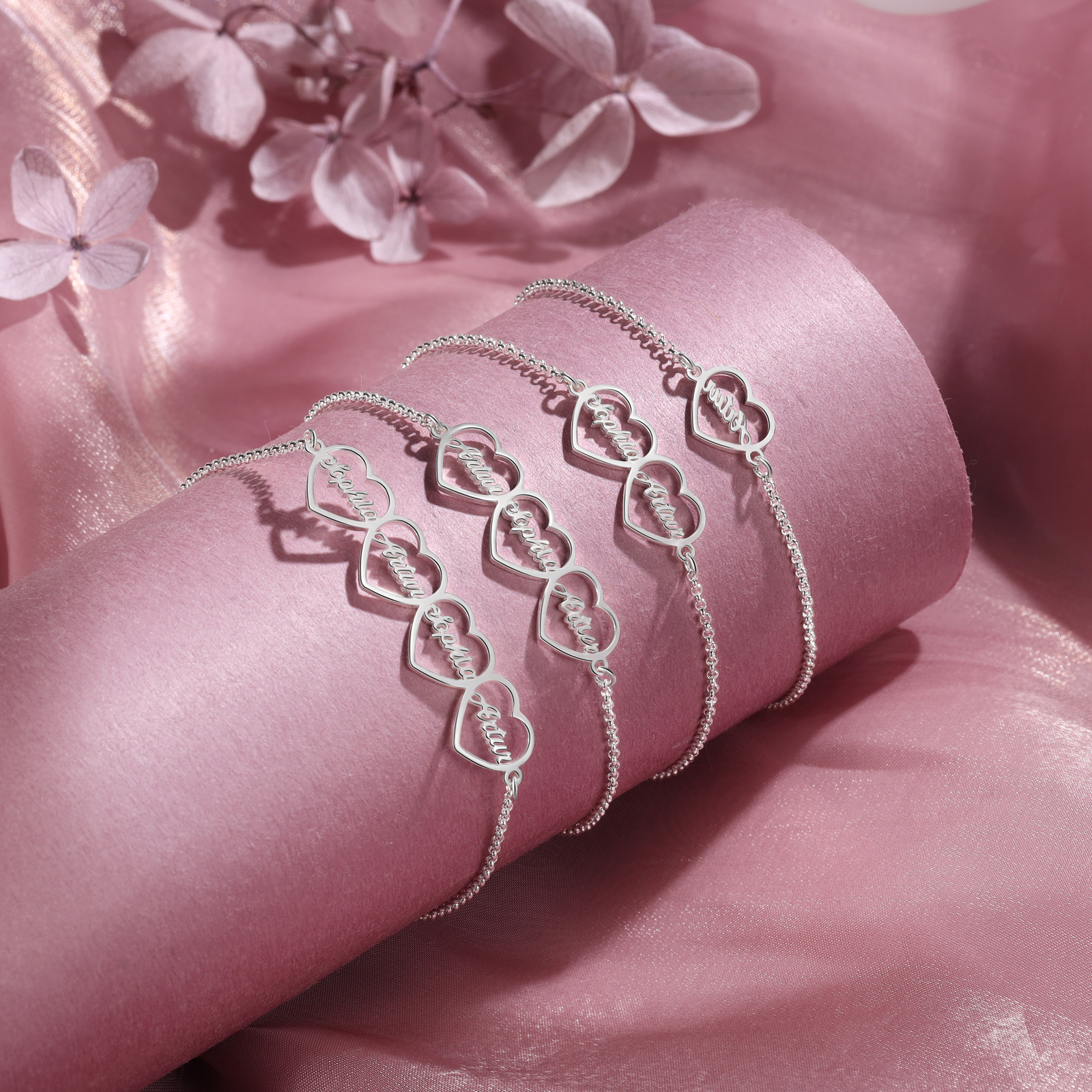 Pulsera 1-4 nombres personalizados con dije de corazón-Jessemade ES