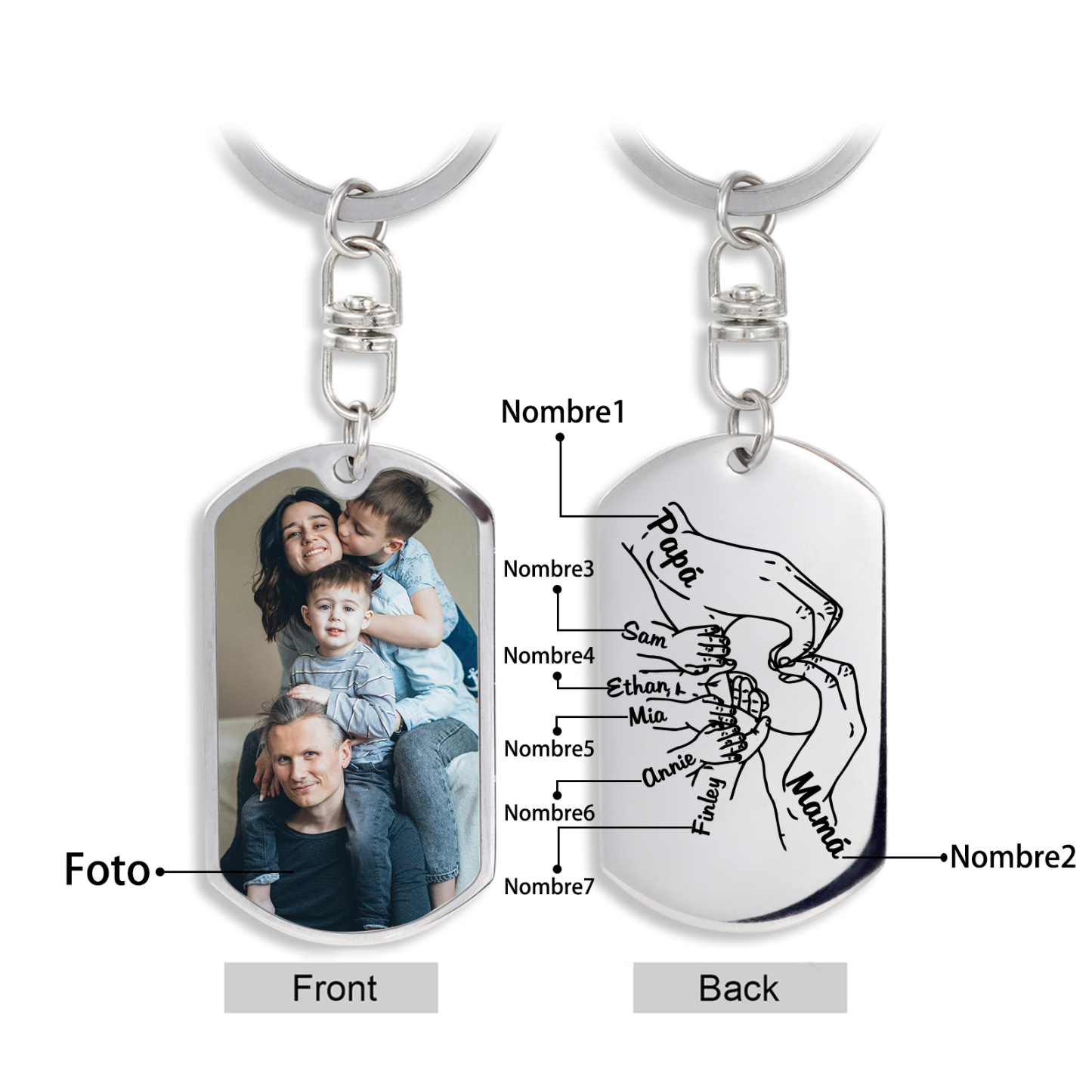 A mi papá-Llavero 3-7 Nombres Personalizados Manos Cogidas-Jessemade ES