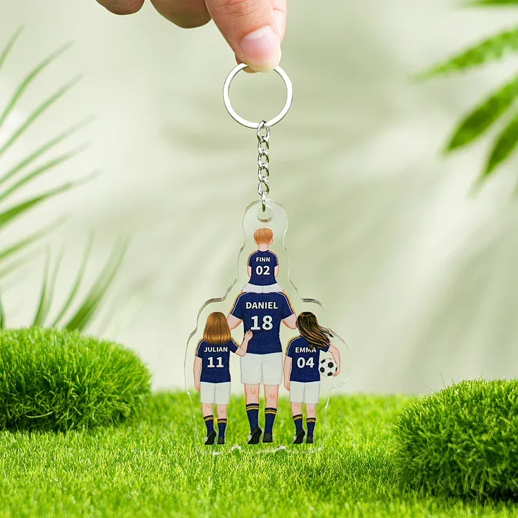 Llavero de acrílico fútbol papá y niños 1-4 nombres y personajes personalizados-Jessemade ES