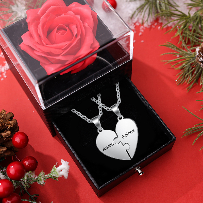 Collares de corazón 2 piezas de rompecabezas 2 nombres personalizados-Jessemade ES