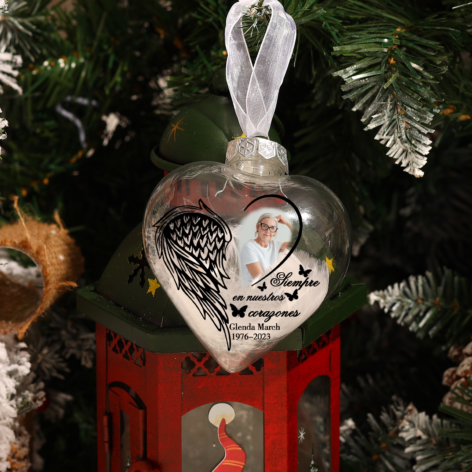 Bola navideña conmemorativa Adorno de Navidad 1 nombre, 1 foto y años personalizados con pluma -Jessemade ES