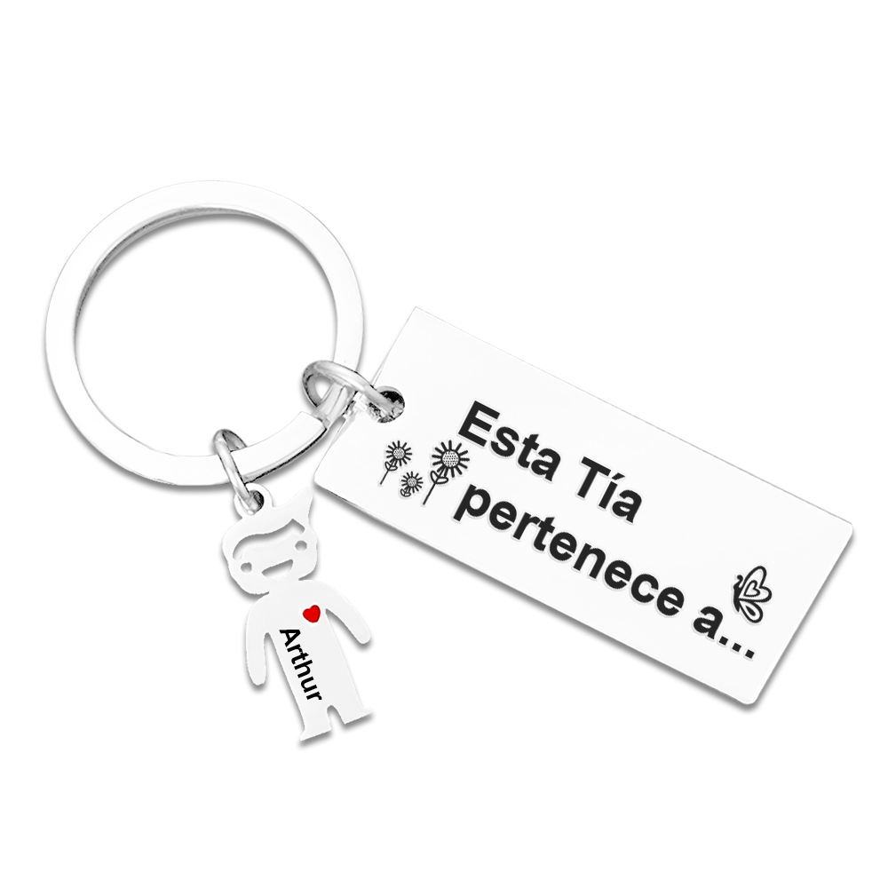 A mi tía - Llavero "Esta Tía pertenece a..." con 1-6 nombres personalizados en "niños"-Jessemade ES
