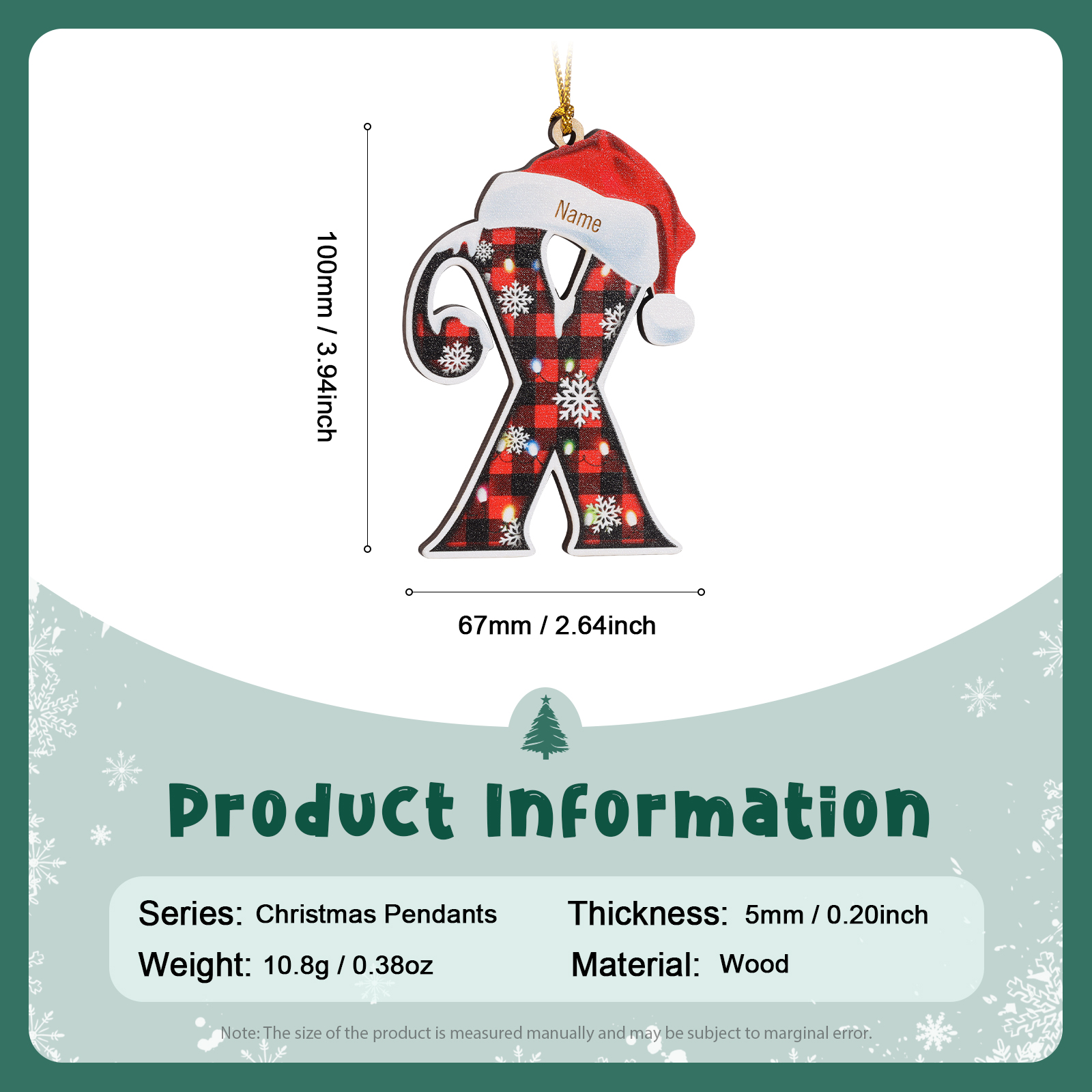 Navidad-Ornamentos Navideños de Madera Letra 1 Nombre Personalizado