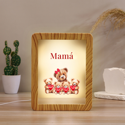 Marco/Espejo con LED Multifuncional Familia de Osos 1-4 Nombres Personalizados con 1 Texto-Jessemade ES