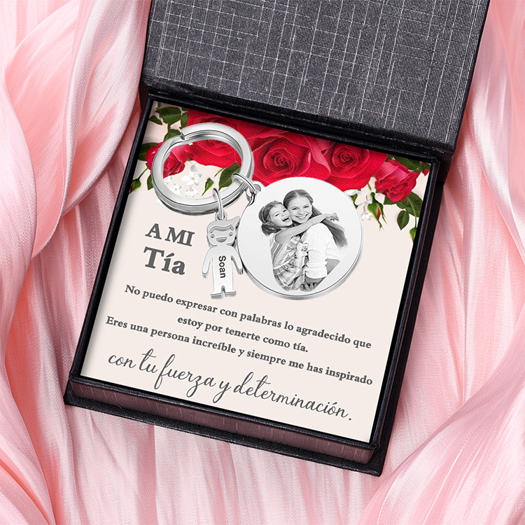 A mi tía - Llavero 1 Nombre Personalizado con 1 Charms Niñ@ con Foto y Texto-Jessemade ES