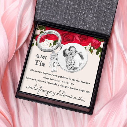 A mi tía - Llavero 1 Nombre Personalizado con 1 Charms Niñ@ con Foto y Texto-Jessemade ES