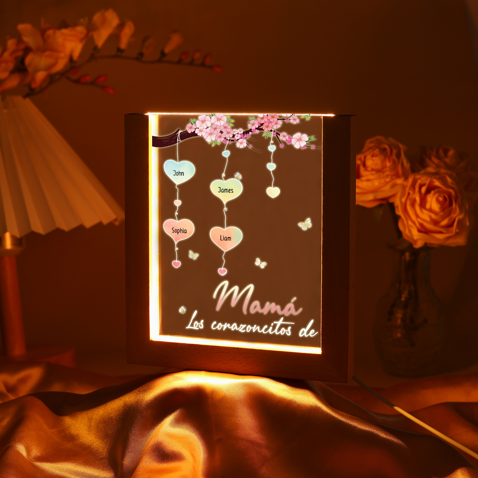 A mi mamá/abuela-Lámpara Personalizada con 2-8 Nombres y Texto "árbol y corazones" 3D Ilusión Luz de Noche-Jessemade ES