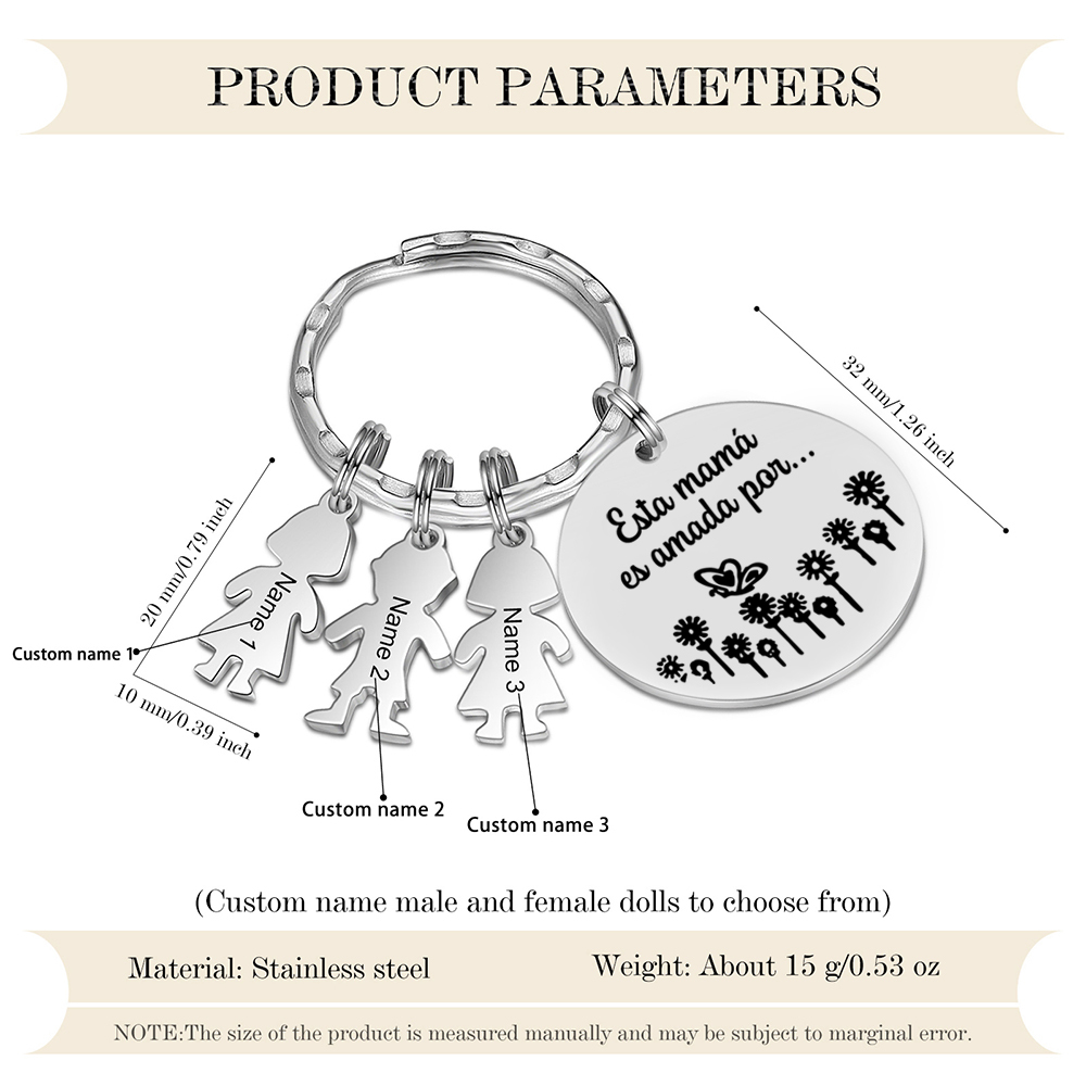 A mi mamá - Llavero con 3 nombres personalizados en "niños"-Jessemade ES