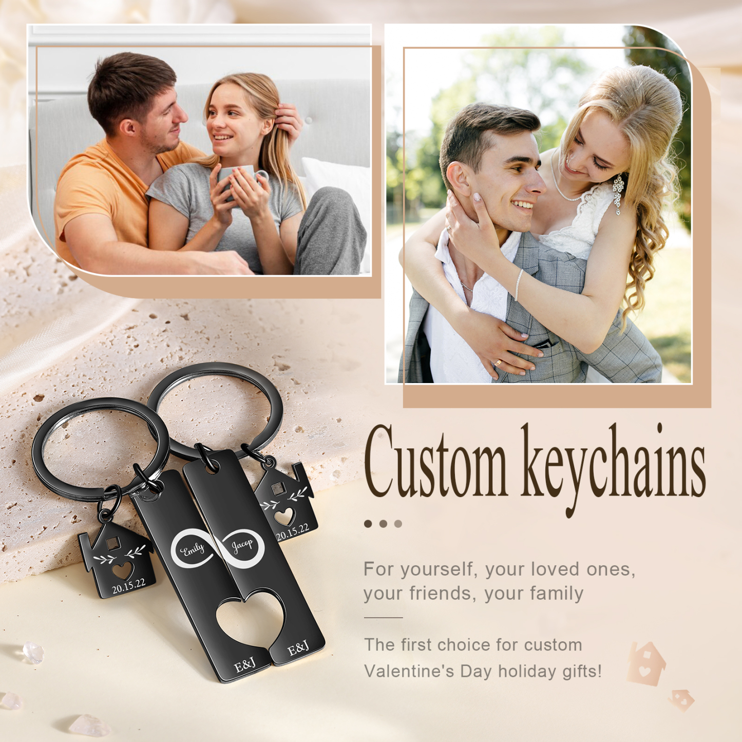 Llavero para pareja infinito 2 nombres, 2 letras personalizados con fecha dije de casa-Jessemade ES