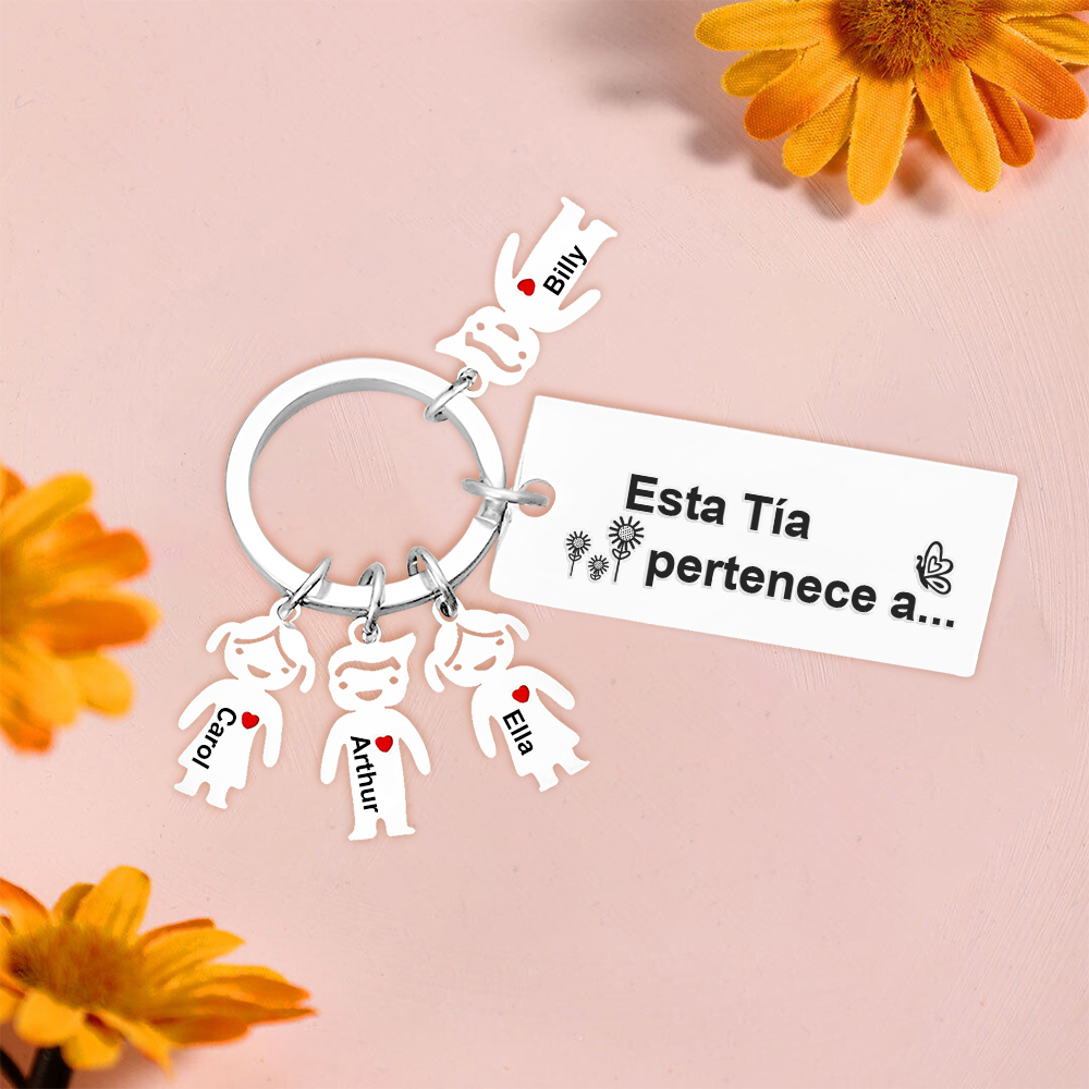 A mi tía - Llavero "Esta Tía pertenece a..." con 1-6 nombres personalizados en "niños"-Jessemade ES