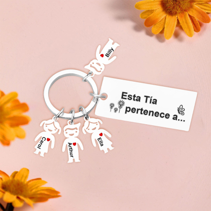 A mi tía - Llavero "Esta Tía pertenece a..." con 1-6 nombres personalizados en "niños"-Jessemade ES