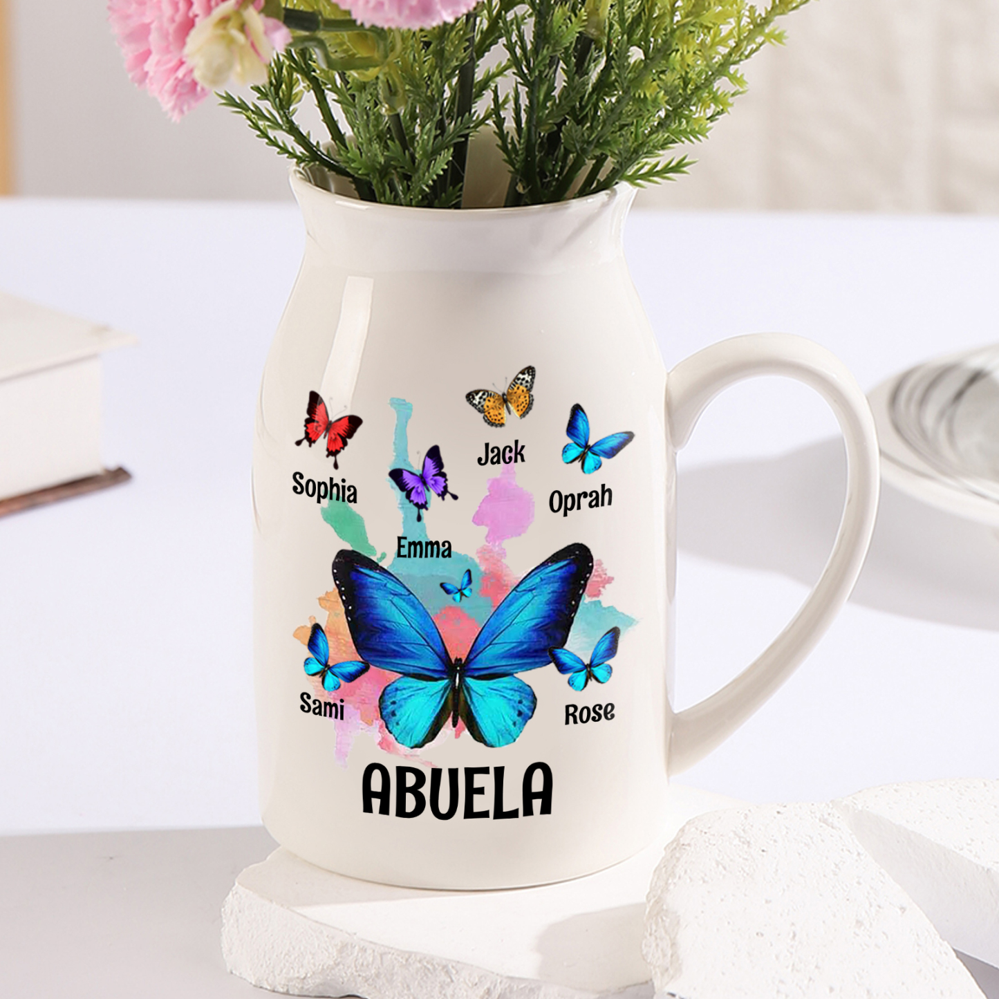 Florero de cerámica mariposas 2-8 nombres personalizados con texto decoración del hogar-Jessemade ES