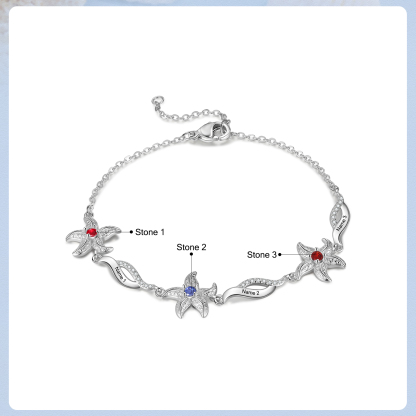 Pulsera con dije de estrella de mar para mujer personalizada con 3 nombres y 3 piedras de nacimiento-Jessemade ES