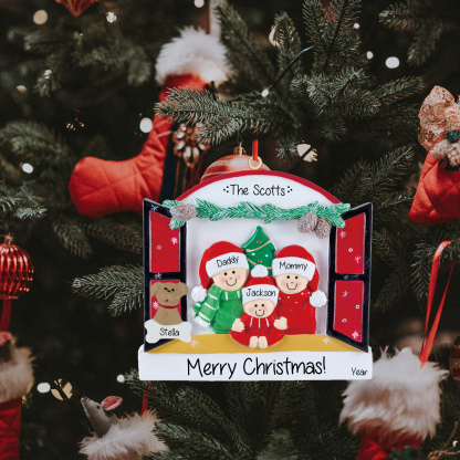 Navidad-Ornamentos Navideños de Madera Familia de 2-4 con Perro 3-5 Nombres Personalizados con 2 Textos y Año-Jessemade ES