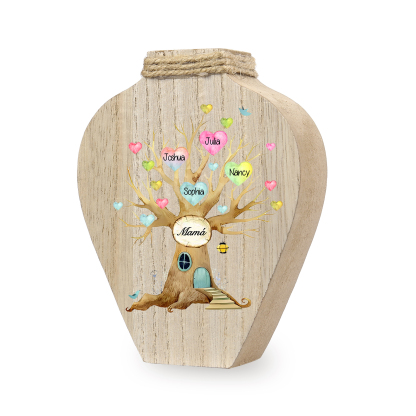 Florero de madera árbol de corazones 4 nombres personalizados con texto decoración del hogar-Jessemade ES