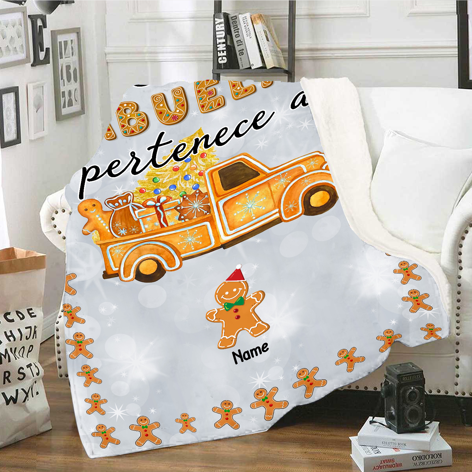 A mi abuela-Manta de buen calidad de Navidad hombre de jengibre personalizada con 1 nombre-Jessemade ES