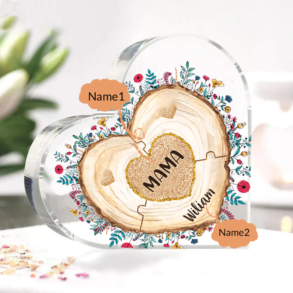 A mi mamá/abuela-Placa de acrílico "Corazones" en forma de corazón 2 nombres personalizados-Jessemade ES