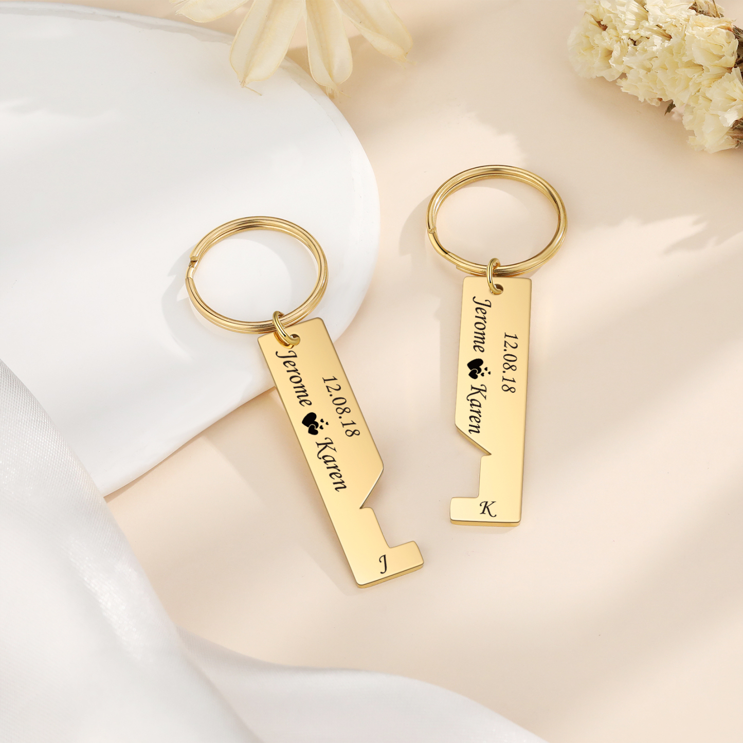 A mi querido-Llavero con casa encajada para pareja 2 nombres, 2 letras personalizadas con fecha-Jessemade ES