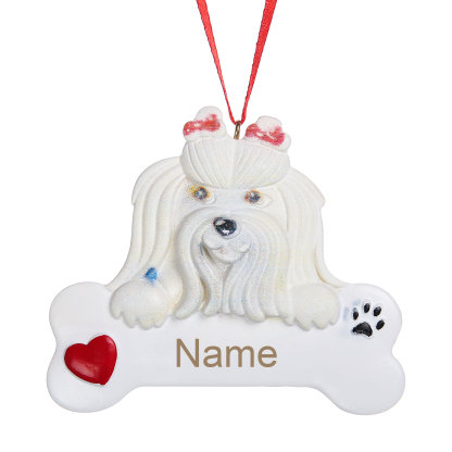 Navidad-Ornamento navideño de resina mascota perro Bichón maltés 1 nombre personalizado adorno del árbol-Jessemade ES