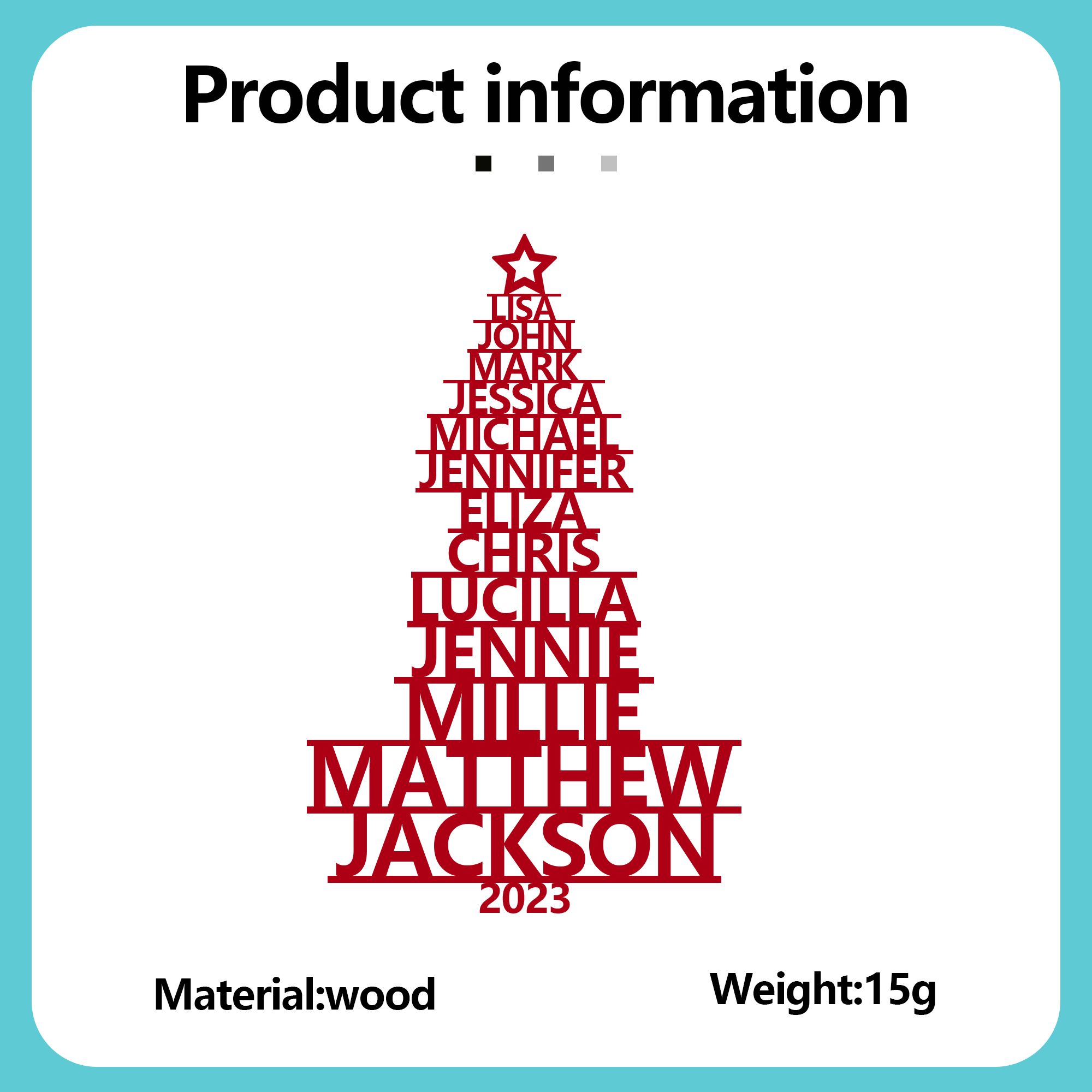 Navidad-Ornamento navideño de madera árbol de nombres con 13 nombres y año personalizados