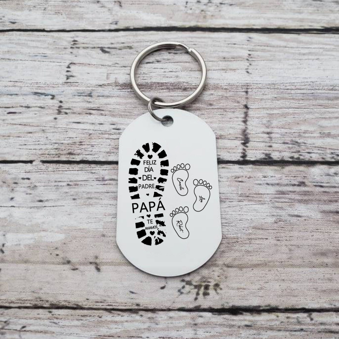 A mi papá-Unidad de llavero y pulsera con caja y tarjeta personalizados con 3 nombres-Jessemade ES