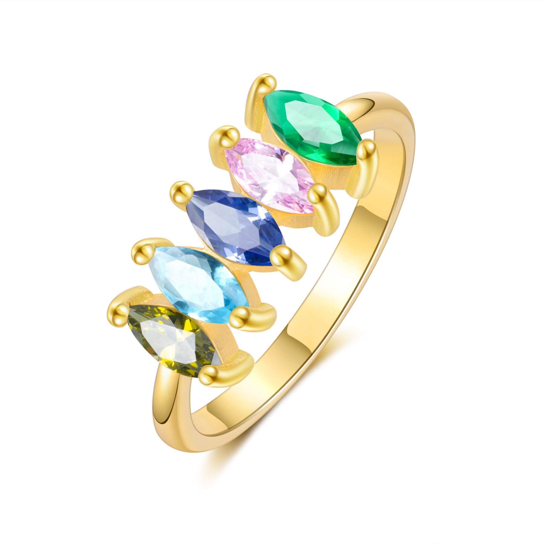 Anillo de zirconias personalizado con 5 piedras de nacimiento anillo familia-Jessemade ES