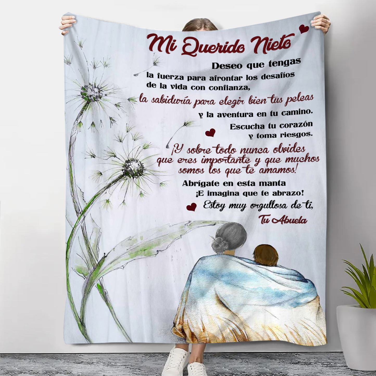 A mi nieto-Manta de buen calidad con frase amoroso de abuela a nieto-Jessemade ES