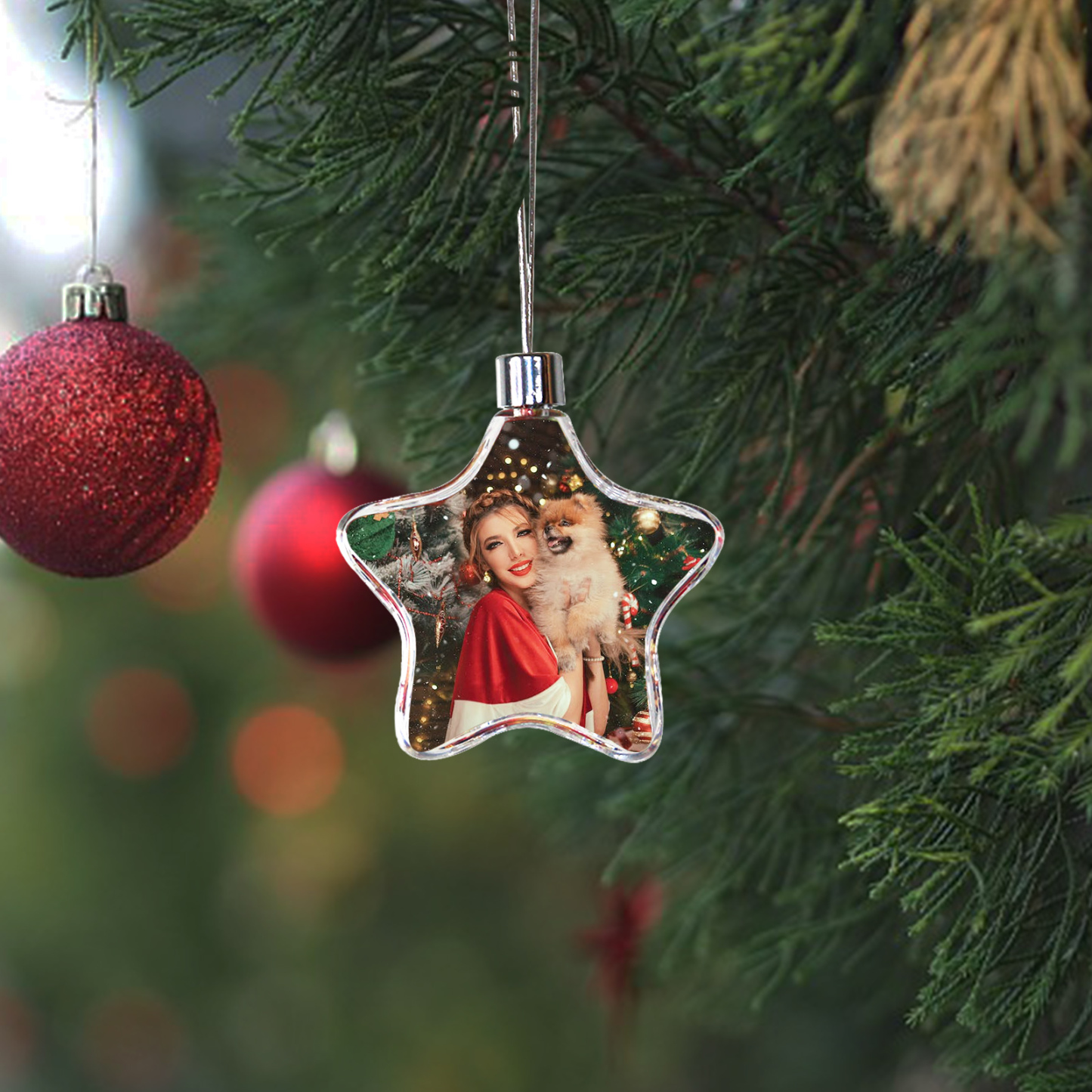 Navidad-Ornamento navideño estrella con 1 foto personalizada adorno del árbol