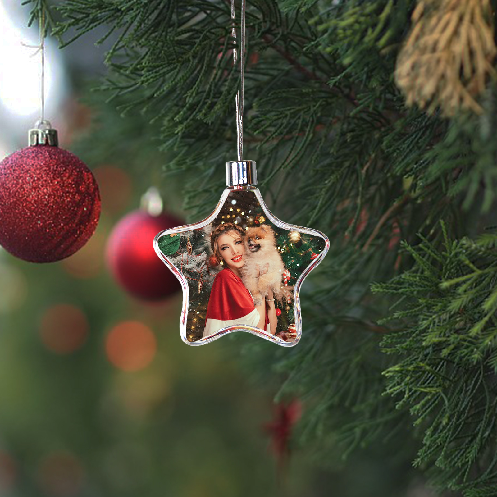 Navidad-Ornamento navideño estrella con 1 foto personalizada adorno del árbol