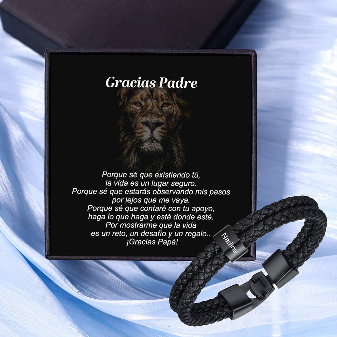 A mi papá-Pulsera de cuero trenzado 1 aro con 1 nombre personalizado pulsera de hombre -Jessemade ES