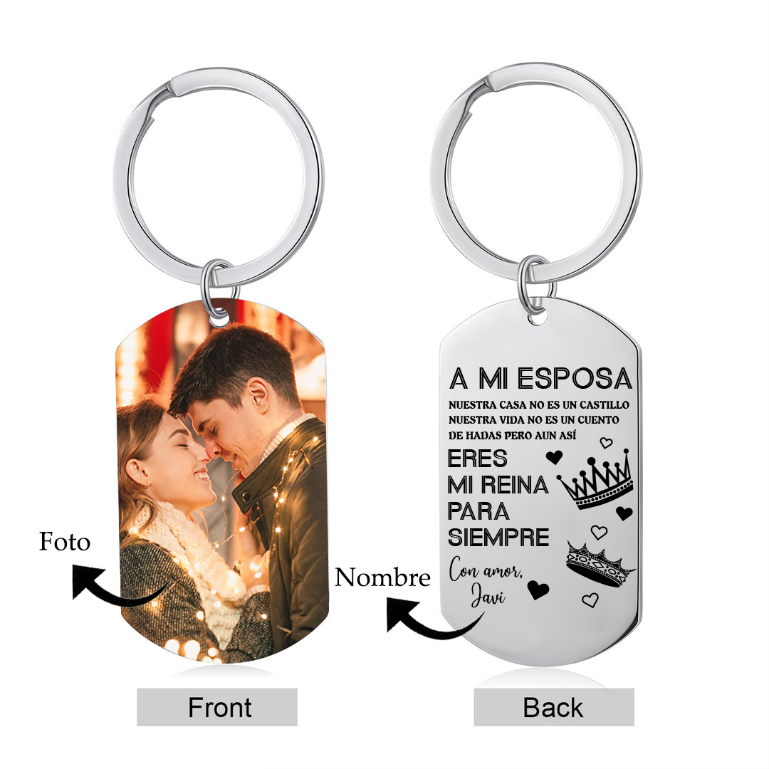 Llavero a mi esposa para pareja "Eres mi reina" 1 nombre y 1 foto personalizados-Jessemade ES