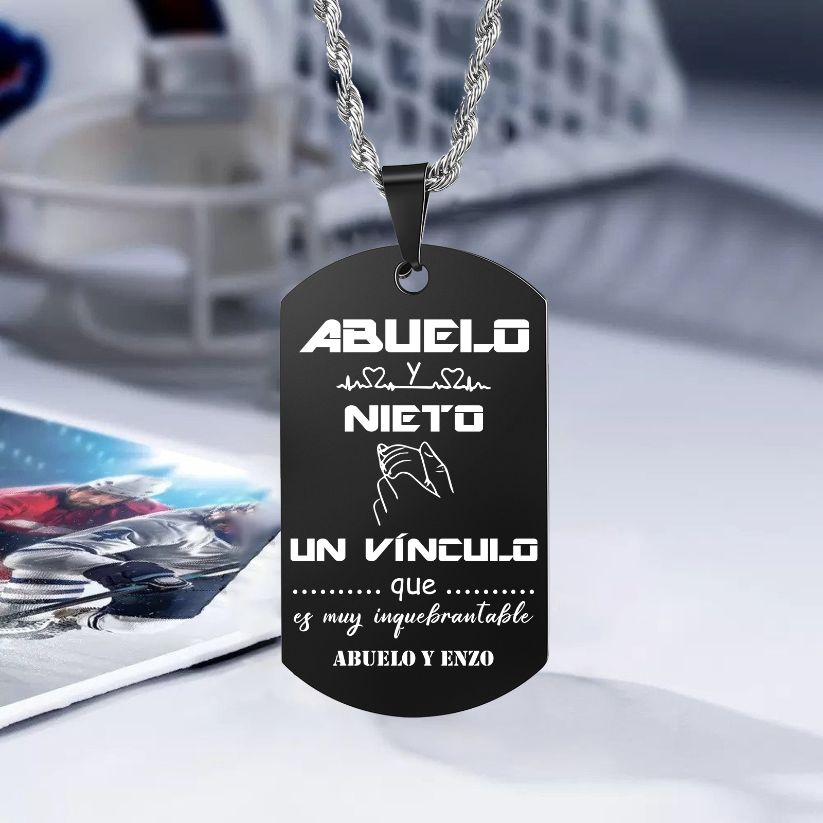 A MI ABUELO-Collar vínculo entre abuelo y nieto de placa personalizada con 1 texto-Jessemade ES