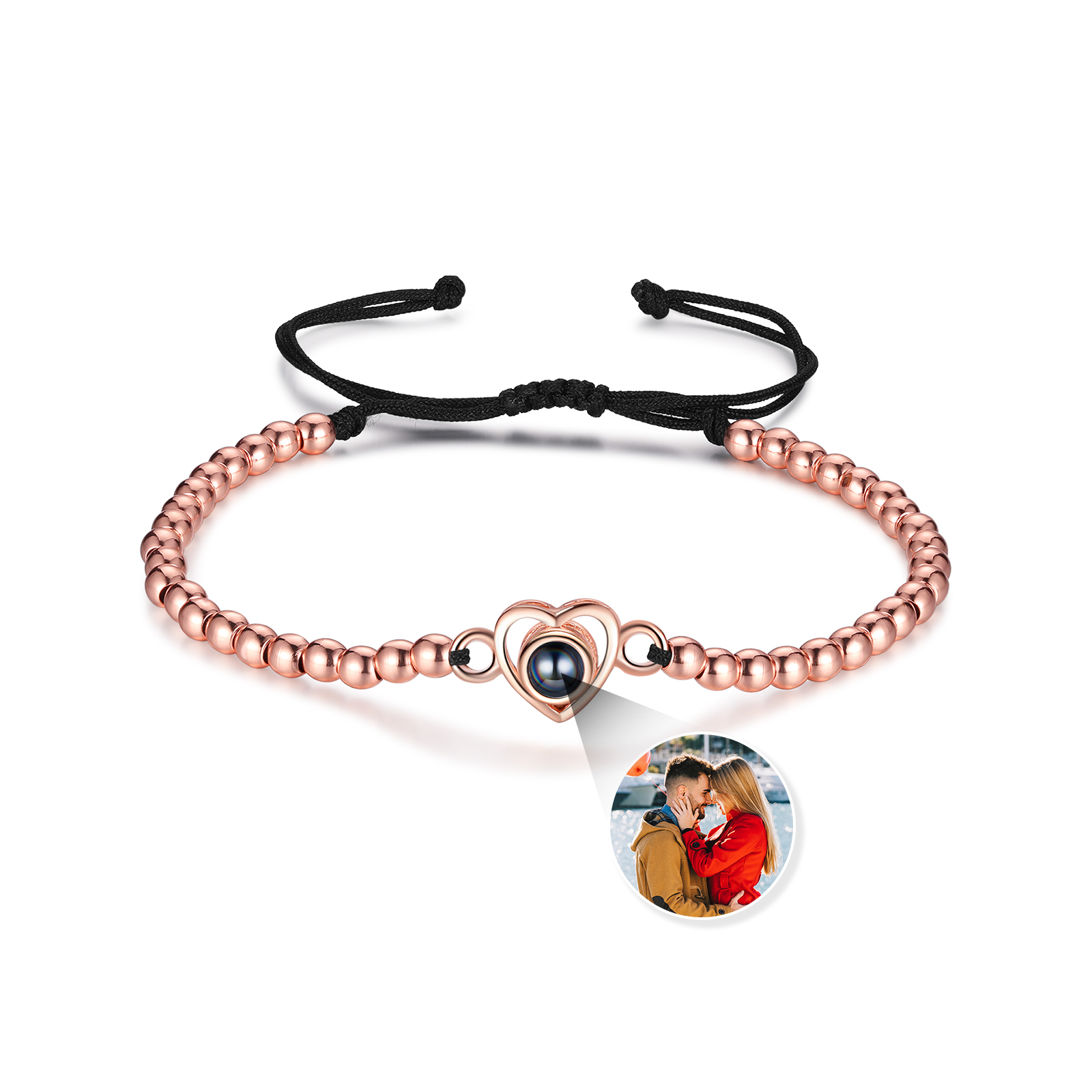 Pulsera con proyección de foto en color con dije de corazón pulsera de perlas ajustable-Jessemade ES