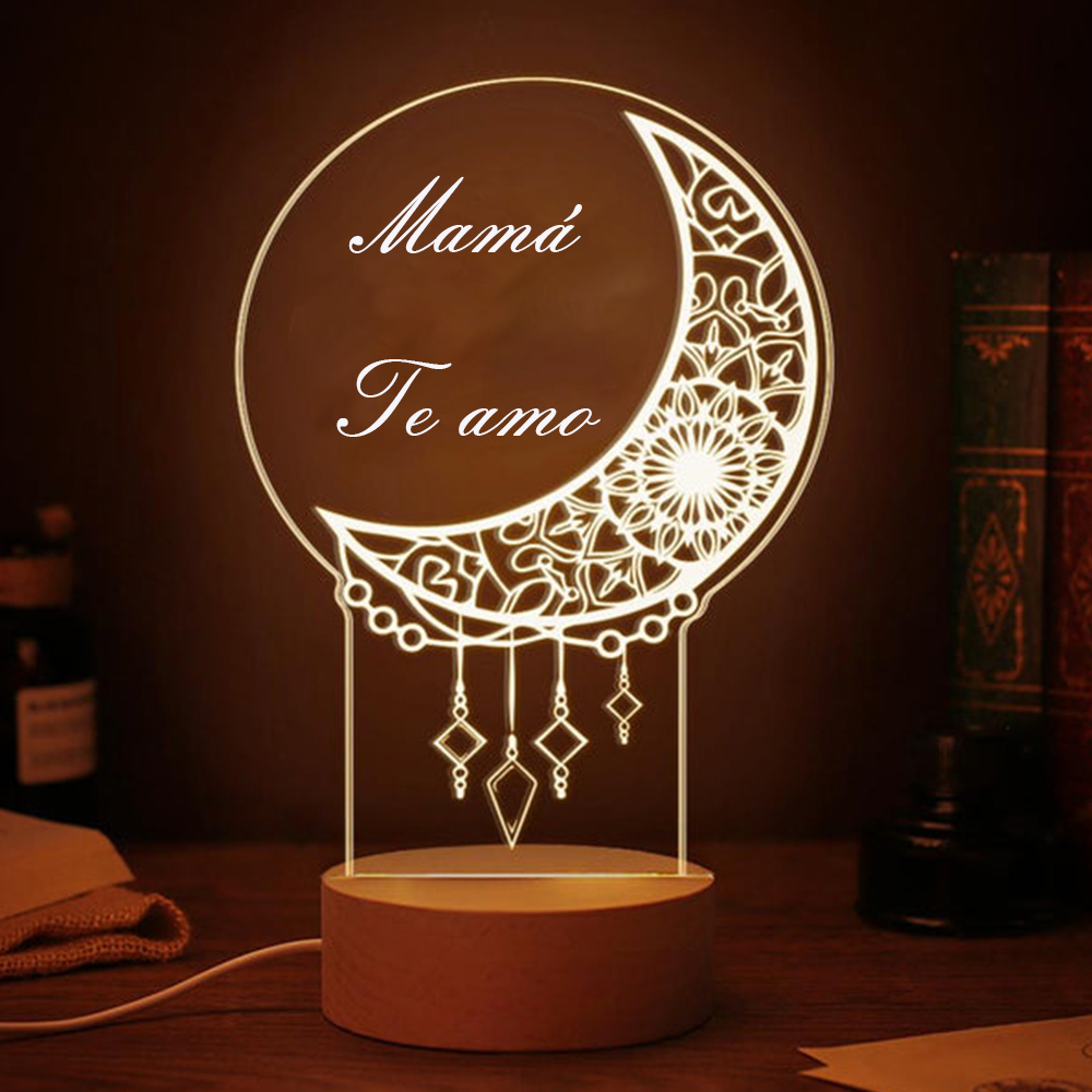 Lámpara 3D Ilusión Luz de noche Atrapasueños LED 2 textos personalizados