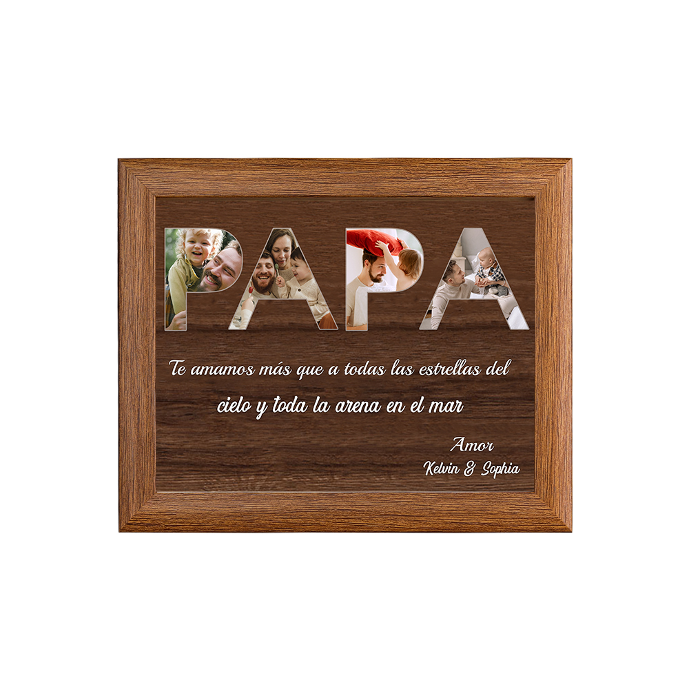 A mi papá - Marco de madera 1 texto y 4 fotos personalizados-Jessemade ES