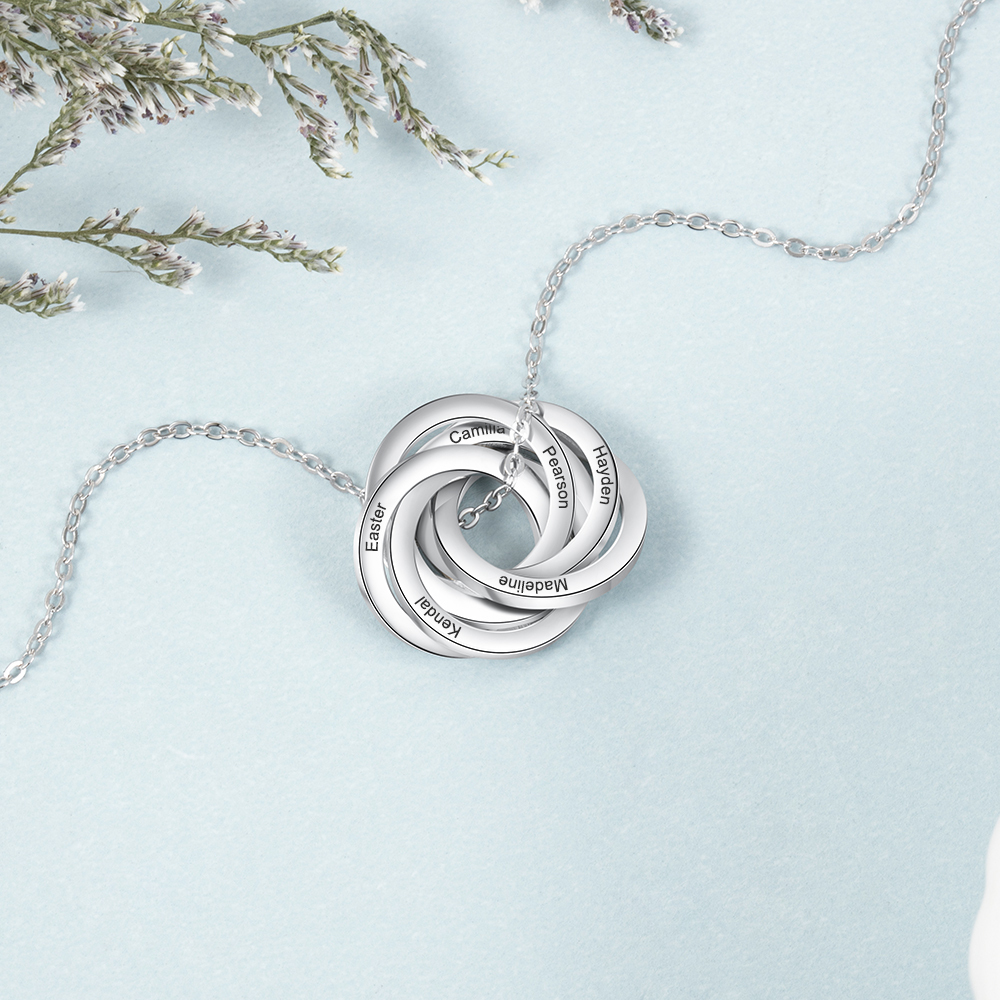 Collar de aros rusos personalizado con 6 nombres-Jessemade ES