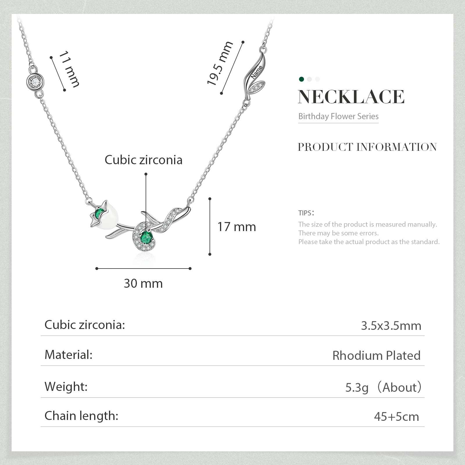 Collar de flor de mayo muguete con nombre personalizado y piedra de nacimiento-Jessemade ES