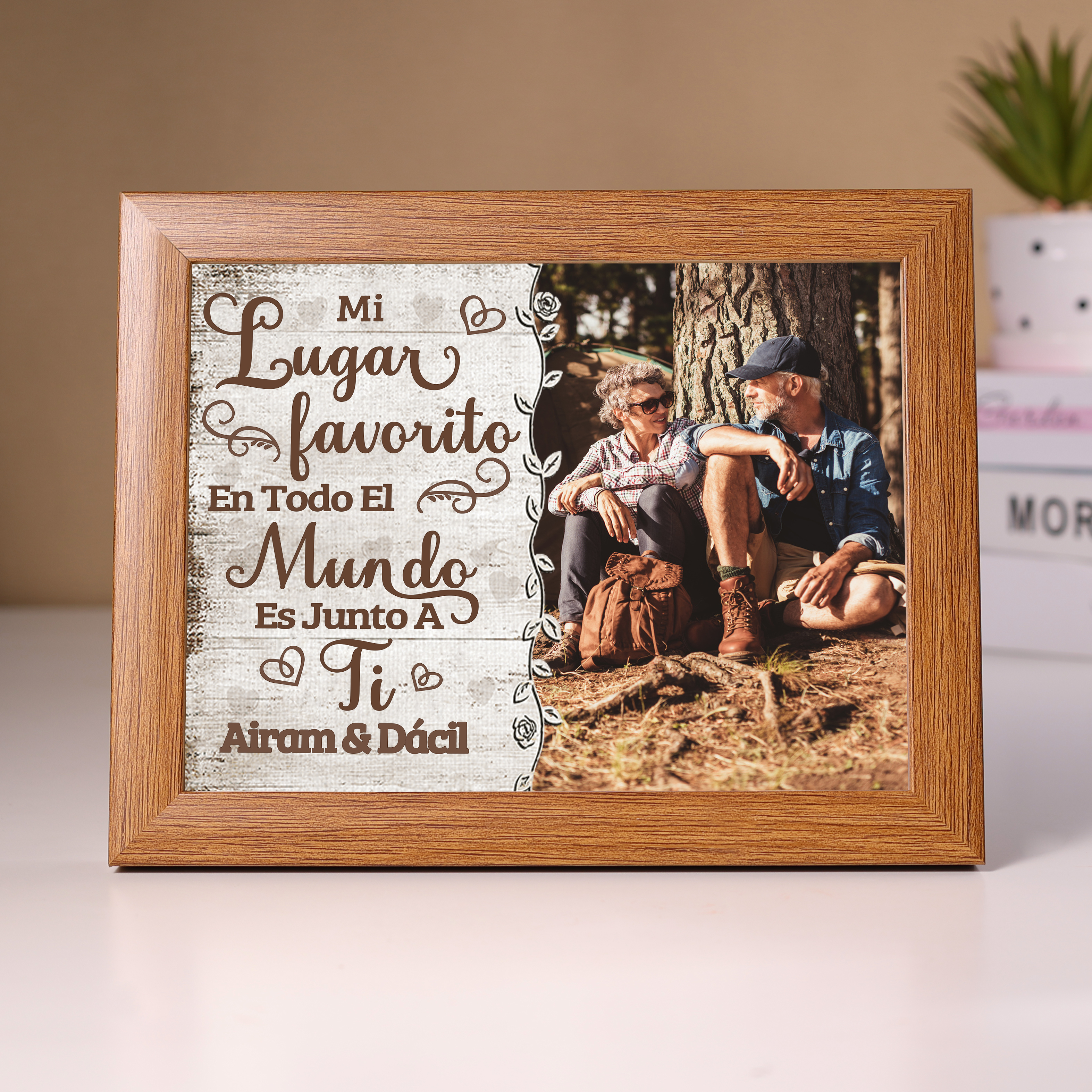 Marco de 1 foto de madera para pareja 2 nombres personalizados-Jessemade ES