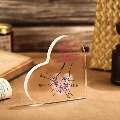 A mi mamá-Placa de acrílico en forma de corazón mano y manitas 1-5 nombres personalizados-Jessemade ES