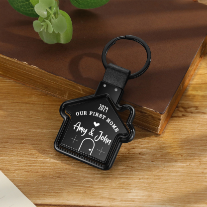 Dulce casa-Llavero en forma de casa personalizado con 2 nombres, 1 texto y año-Jessemade ES