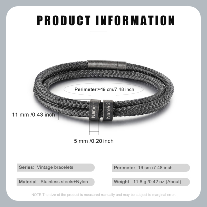2-4 Nombres Personalizados Pulsera de Triple Cuerda Gris Aros de Acero Inoxidable-Jessemade ES