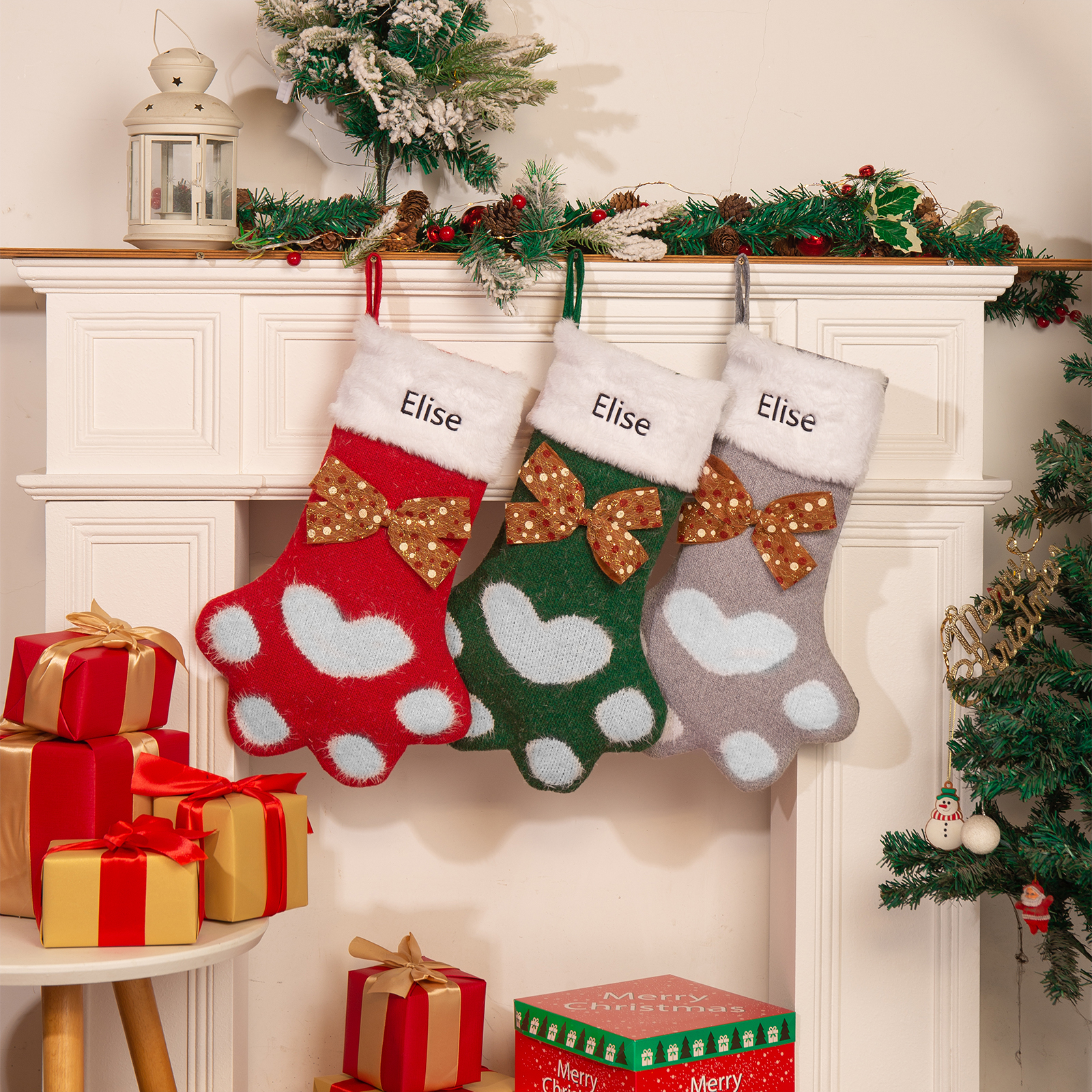 Adornos de medias navideñas en forma de pata Bolsa de regalo 1 Nombre personalizado-Jessemade ES