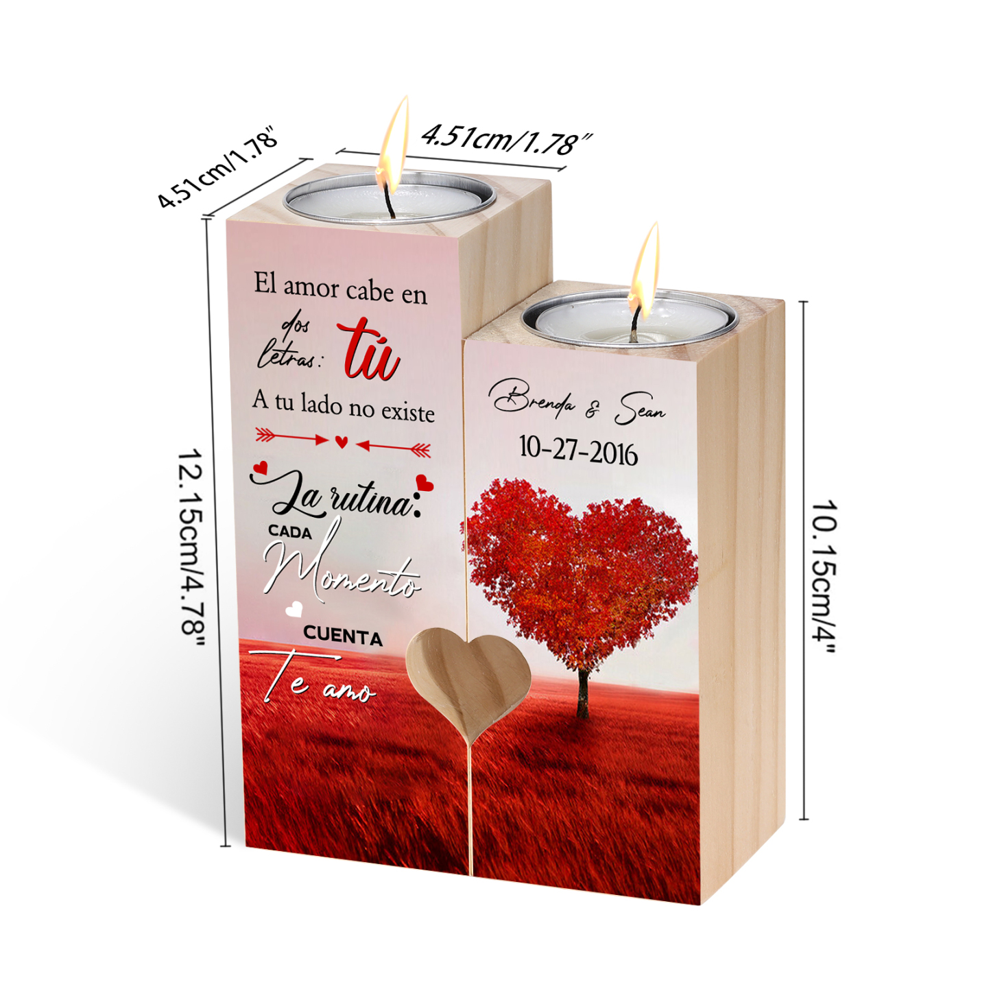 Candelero para pareja de madera de dos piezas sin candela con 2 nombres y fecha personalizados-Jessemade ES